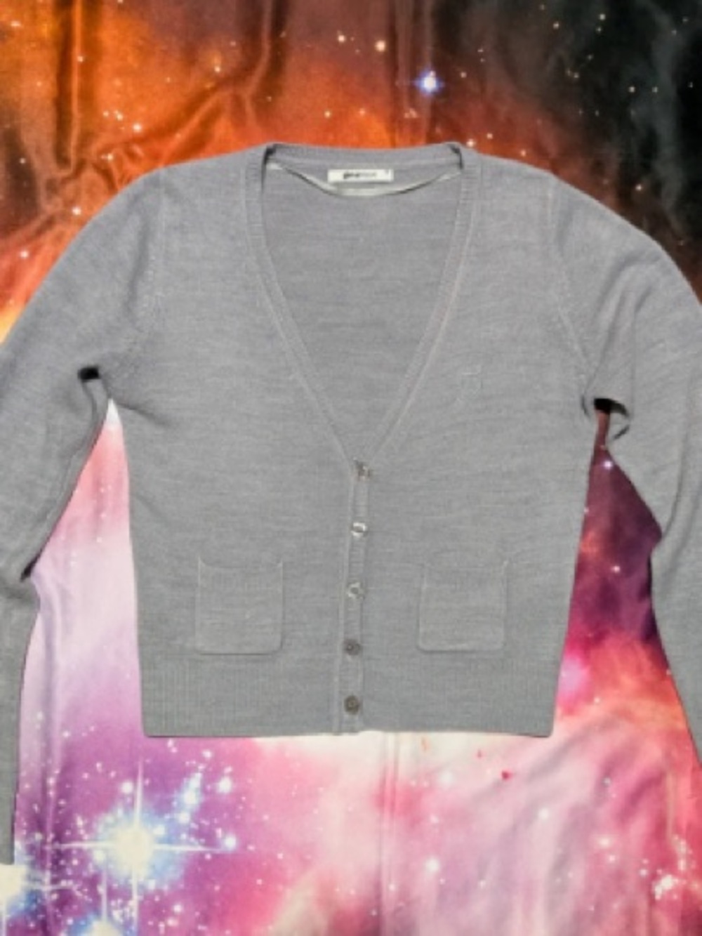 Women's Gray V-Neck Button Cardigan Sweater